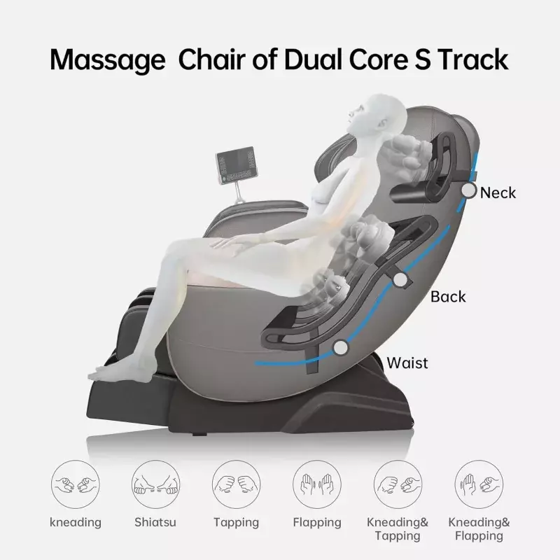 Real Relax 2024 Massage stuhl von Dual-Core S Track, Ganzkörper massage Liege der Schwerelosigkeit mit App-Steuerung, schwarz und grau