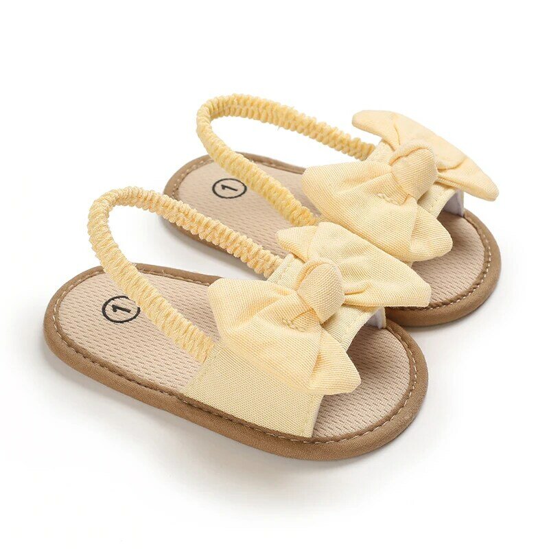 O primeiro recém-nascido arco sandálias verão macio sola confortável sapatos vestido de princesa sapatos 0-18m