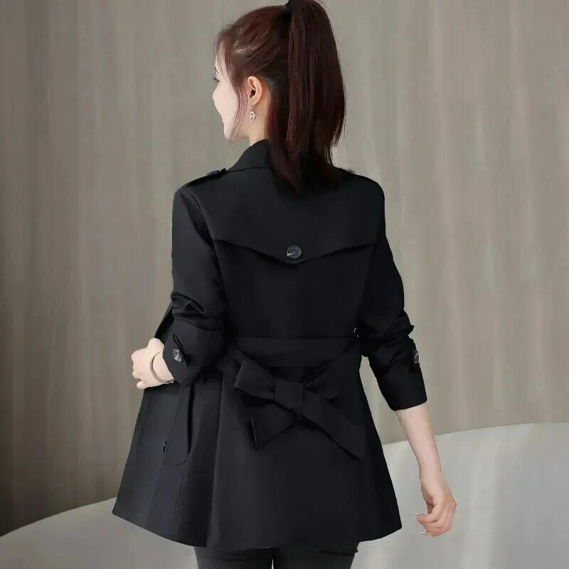 New Windbreaker Women's Casual V-neck Loose Coat 2024 Mid Length Spring And Autumn Fashion Windproof Double Breasted Coat Women