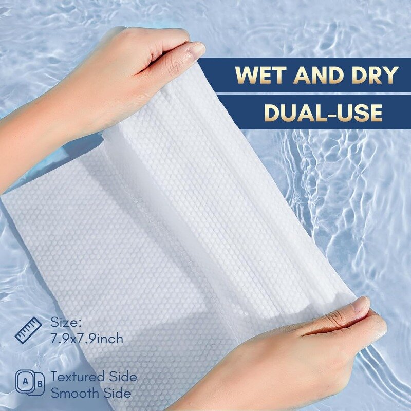 5 pack (250 pcs) soft wet and dry wipes disposable use thick 100% cotton face towel extra thick wet and dry washcloths