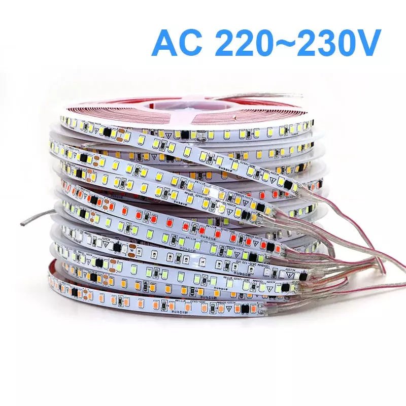 AC220V 230V 5M 600 LED Strip 2835 120LEDs/M Lampu Rumah Strip Merah Es Biru Hijau Kuning Merah Muda Fleksibel dan Cutable Lembut Lampu Bar