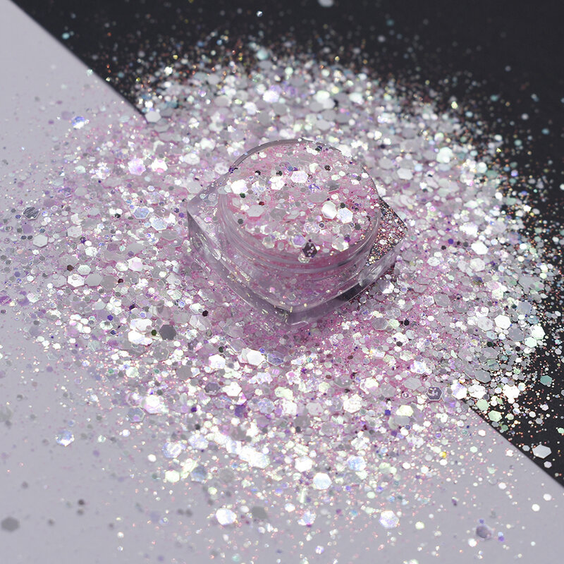 10 g/borsa Sparkle Holographic Silver Mixed Glitter Nail Art paillettes specchio Chunky Flakes Paillette Manicure accessori fai da te