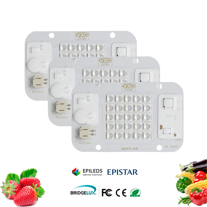 Luz LED hidropónica DOB regulable para cultivo, 660nm, entrada de 220V CA 50w, Samsung lm283b para vivero de plantas de interior y Chip COB de flores, DIY