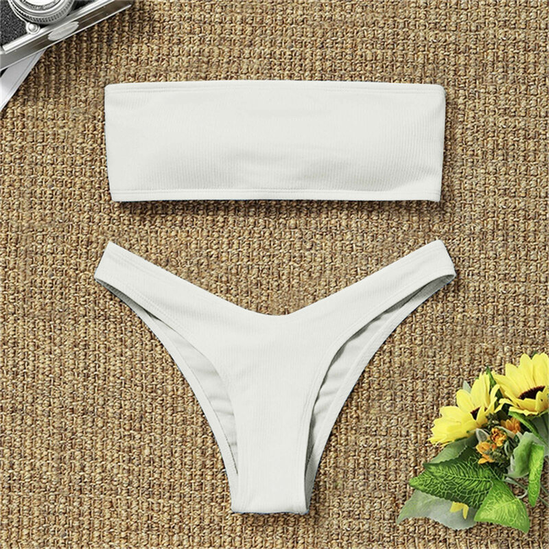 Conjunto sexy de biquíni de cintura alta para mulheres, maiô sem alças, moda praia brasileira, parte superior de tubo, 2 peças, 2022