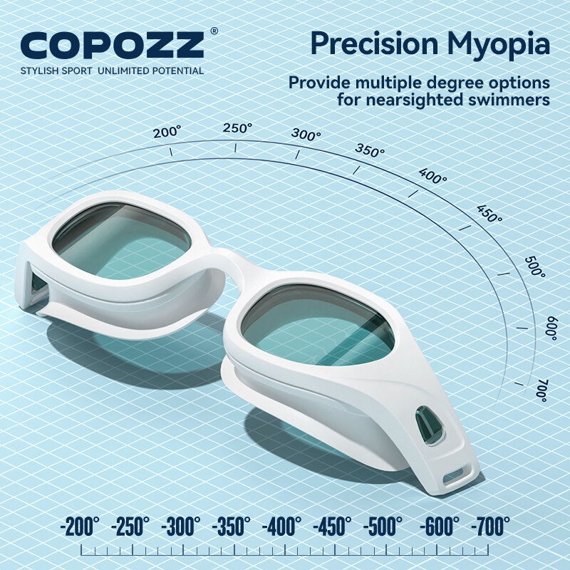 COPOZZ Summer Men Women Swimming Goggles Myopia Adult Anti Fog Diopter Clear Lens -2 to -7 Prescription Pool Eyewear With Case
