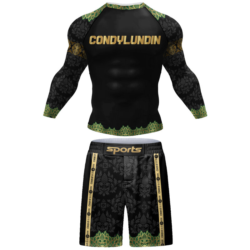 Boxing Fighting Sets Compression Quick Dry Long sleeved BJJ Rashguard No Gi Shorts Muay Thai sportswear high elasticity set