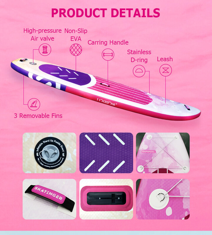 SKATINGER WEIHAI manufacturer OEM paddle board pink color inflatable sup for girl
