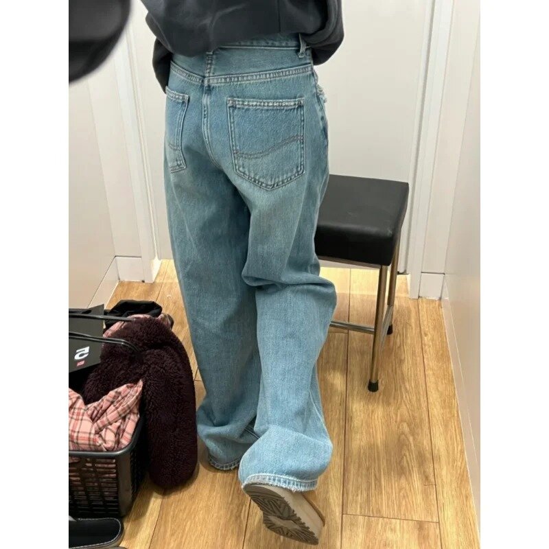 Dames Blauwe Jeans Klassieke Baggy Rechte Denim Broek Koreaanse Mode Hoge Taille Jeans Casual Dames Basic Streetwear