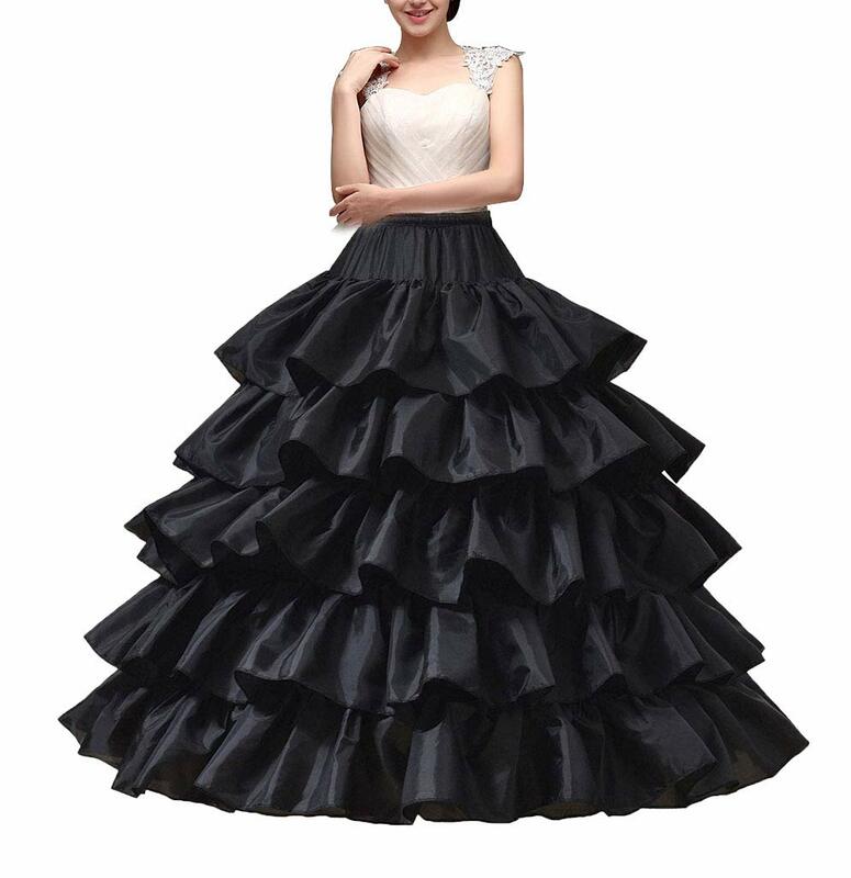 Full Shape Hoop Skirt 5 Ruffles Layers Ball Gown Petticoat Underskirt Slip for Wedding Dress Adjustable Waist