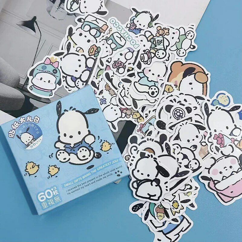 60Pcs/Box Kawaii Anime Stickers Sanrio Hello Kitty Kuromi Cinnamoroll Pochacco Stickers DIY Party Material Cartoon Sticker Gift