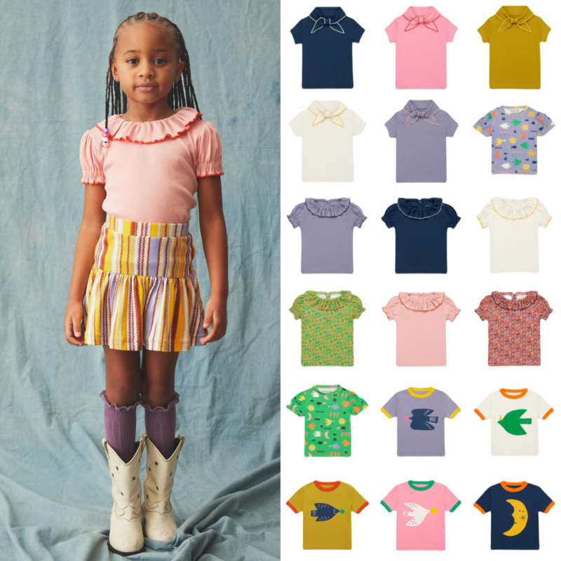 Blus anak-anak modis atasan Floral anak-anak kaus Puff Misha 2024 Set pakaian kostum bayi perempuan baju atasan anak laki-laki untuk anak-anak