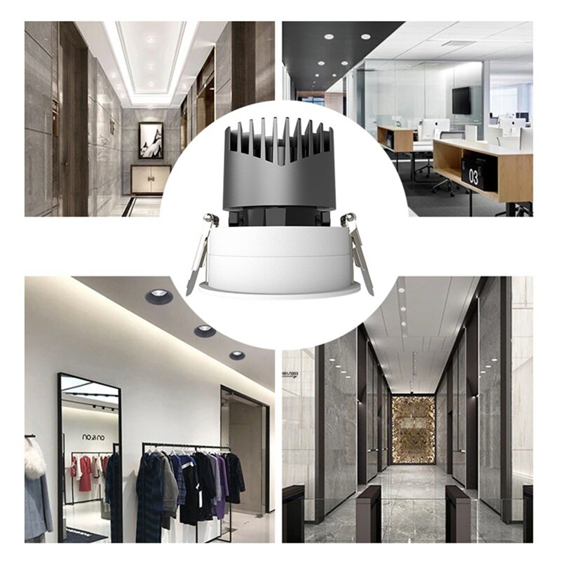 Anti-reflexo LED COB Spotlight, alumínio 7W, sala de jantar, escritório, quarto, arma de iluminação, preto e branco, 4000K