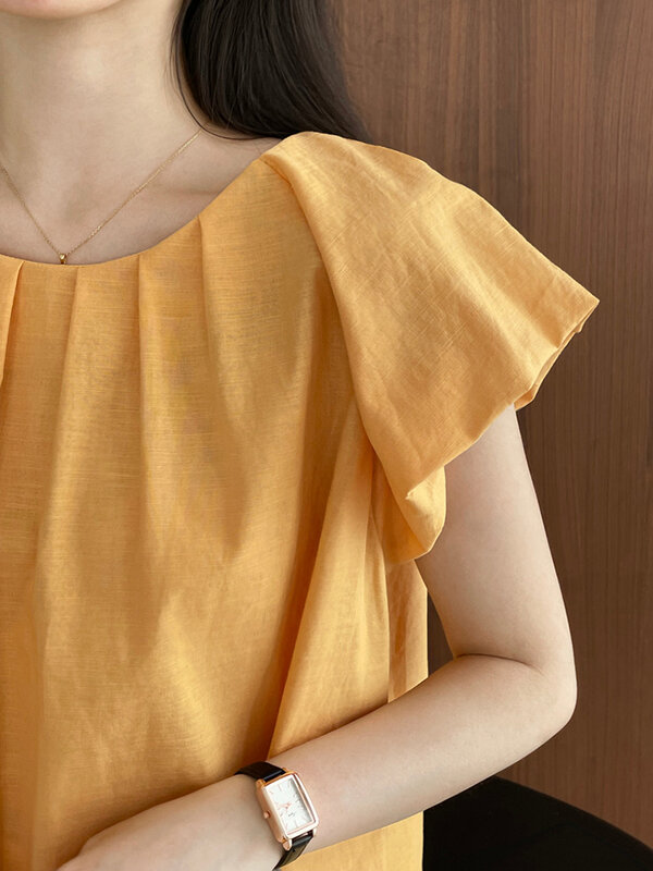 LANMREM blus tanpa lengan untuk wanita, kemeja leher bulat warna polos minimalis Fashion Musim Panas 2024 untuk wanita