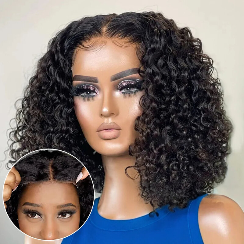Krullend Menselijk Haar Braziliaanse Water Wave Korte Krullend Bob Pruik 4 × 4 Lace Sluiting Pruik 13X4 Lace Front Human Hair Pruiken Voor Vrouwen