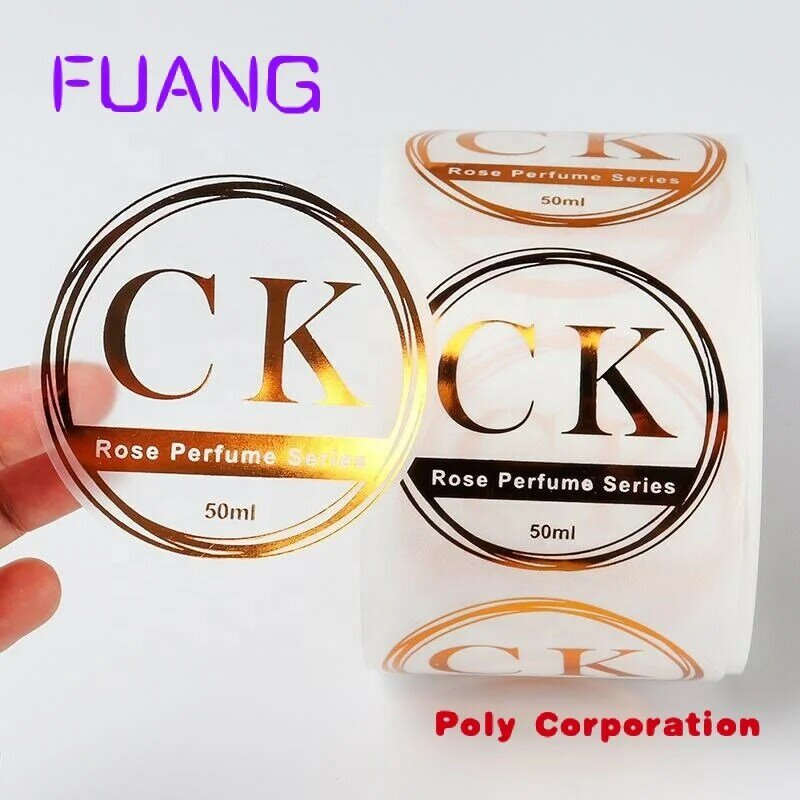 Custom  Custom Rose gold foil sticker Gold stamping sticker waterproof logo label adhesive sticker clear pvc