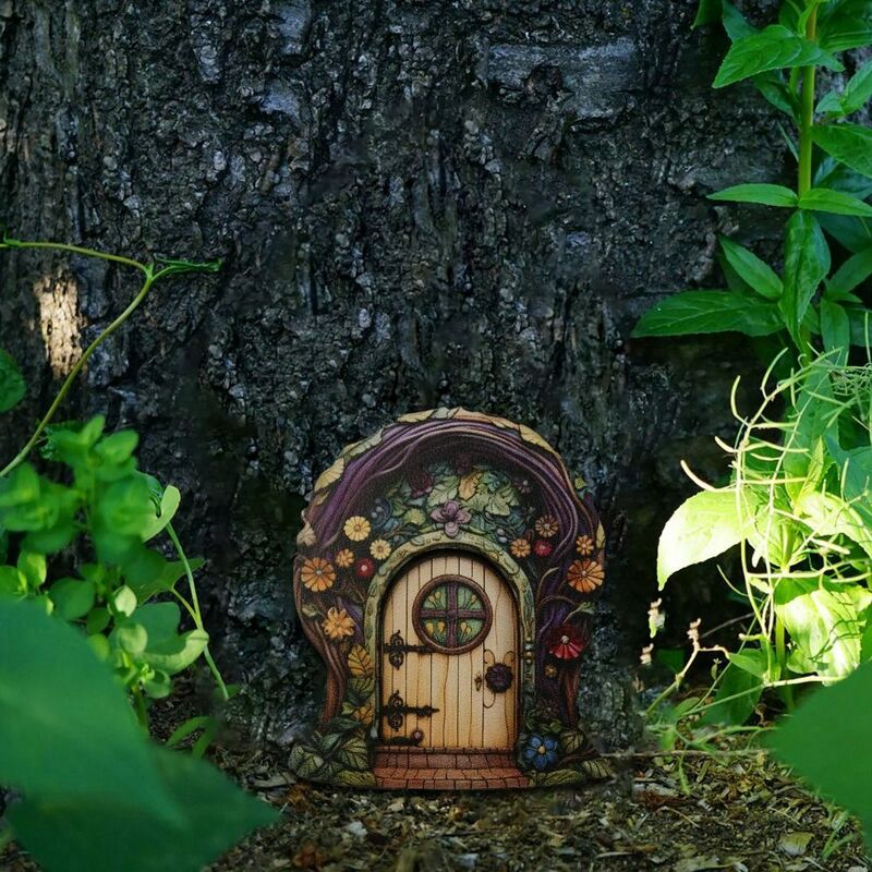 Figuritas de puerta de Gnomo de hadas de Micro paisaje, artesanía de madera, ventanas, puerta, jardín de hadas hecho a mano en miniatura, puertas, decoración de jardín