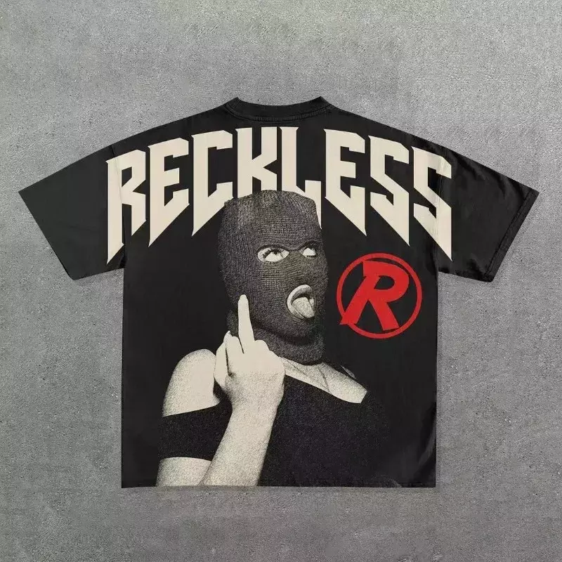 Nowy odzież w stylu punkowym i ulicznym T-Shirt Y2K mężczyźni Retro Hip Hop wydruk graficzny obszerna koszulka rockowa wycięcie pod szyją bawełniana z krótkim rękawem Top Kid tee