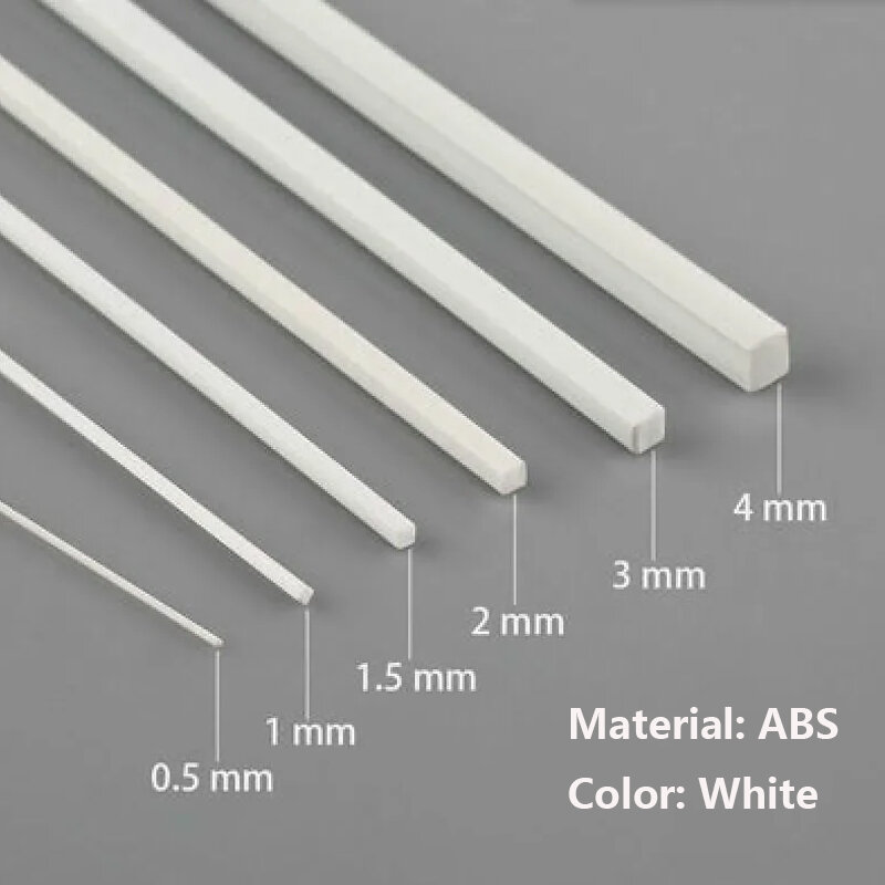 แท่งพลาสติก ABS สีขาวกลม/สี่เหลี่ยมสำหรับทำโมเดลสถาปัตยกรรมวัสดุสำหรับตัดเครื่องประดับ DIY