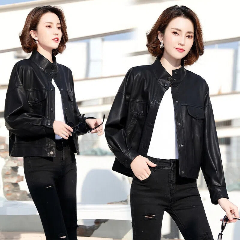 Stand Collar Leather Coat Women Short 2022 Autumn/Winter High-grade Relaxed Leisure Haining Leather Jacket Soft Leather Female X