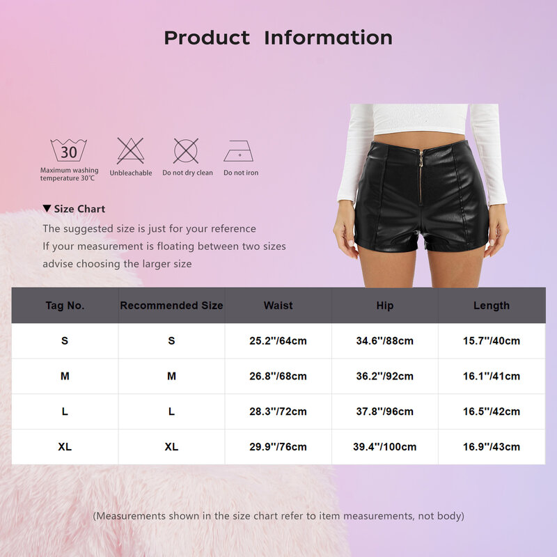 Womens Zipper Hot Shorts Pants for pole dancing Casual High Waist PU Leather Shorts Nightclub Rave Party Music Festival Costume