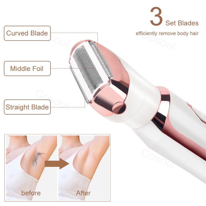 4 in 1 Electric Razor for Women Shaver Lady Shaver Body Hair Trimmer for Armpit Bikini Arm Leg Face Mustache Portable Painless