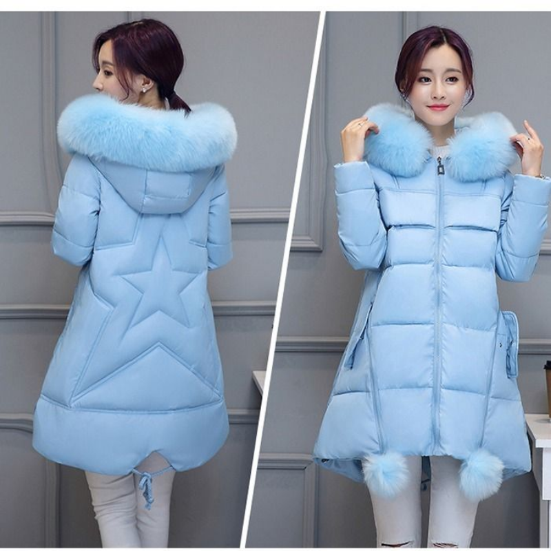 2023 New Women Down Cotton Coat Winter Jacket Female Mid Length Version Parkas Loose Outwear Artificial Fur Collar Overcoat