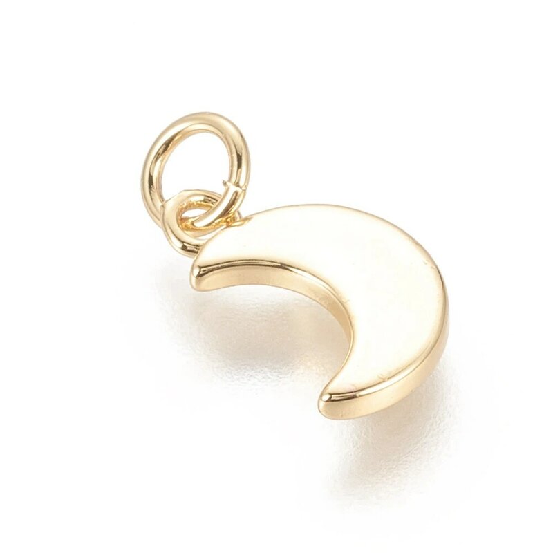 Ciondoli a forma di luna in ottone da 10 pezzi con anello di salto placcato a lunga durata placcato in oro reale 18 carati per la creazione di gioielli con collana di orecchini di moda