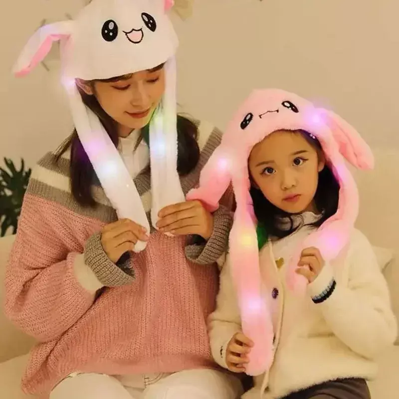Sombrero con orejas móviles para niños y adultos, juguete de felpa con Orejas de conejo, divertido gorro brillante, regalo perfecto