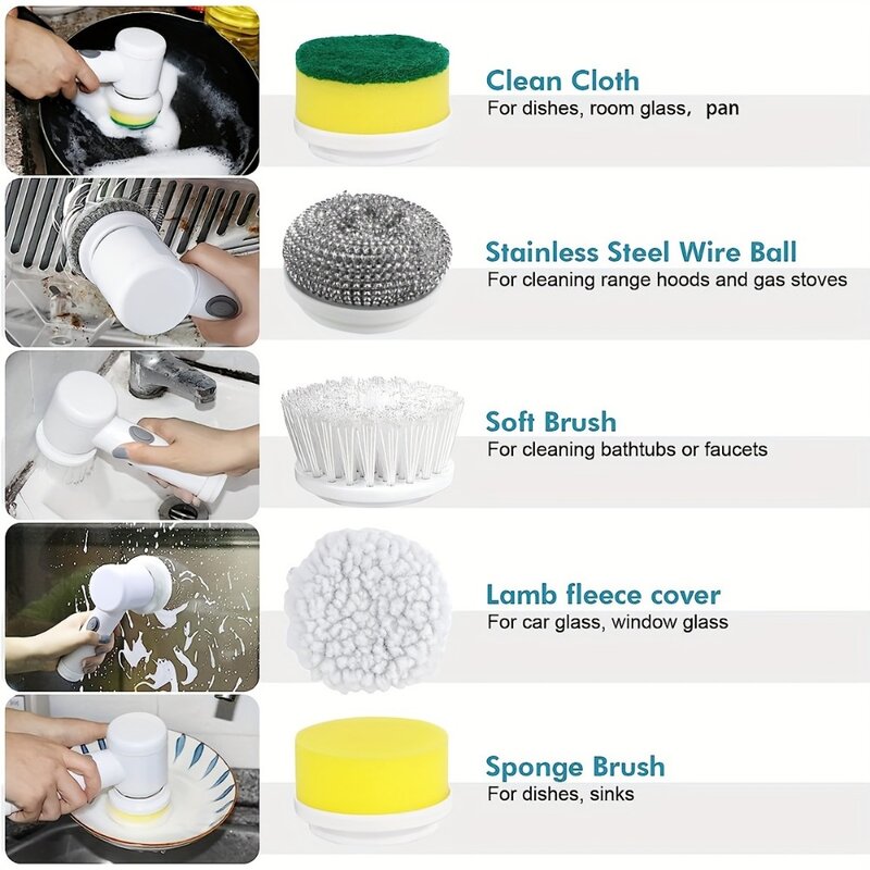 Electric Spin Scrubber With 5 Replaceable Brush Head Power  Electric Cleaning Brush Handheld Rechargeable Shower Scrubber