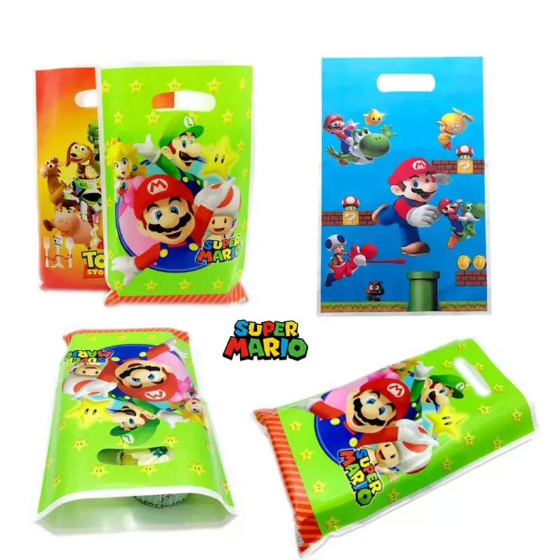 Bolsa de regalo de plástico Kawaii para niños, juego de Super Mario, figura de Anime, juguete, fiesta temática de Mario, regalos de cumpleaños y Navidad, 10 piezas por juego