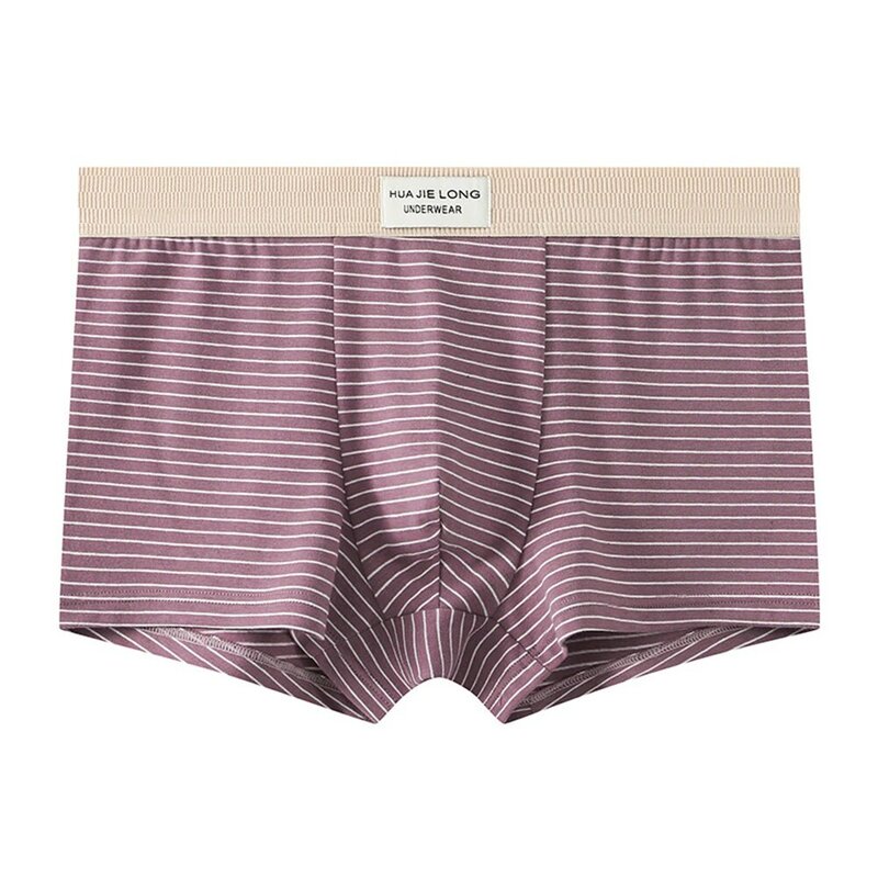 Men Cotton Comfortable Soft Boxer Briefs Fine Horizontal Stripes Shorts Loose Underpants Middle Waist Breathable Underwear