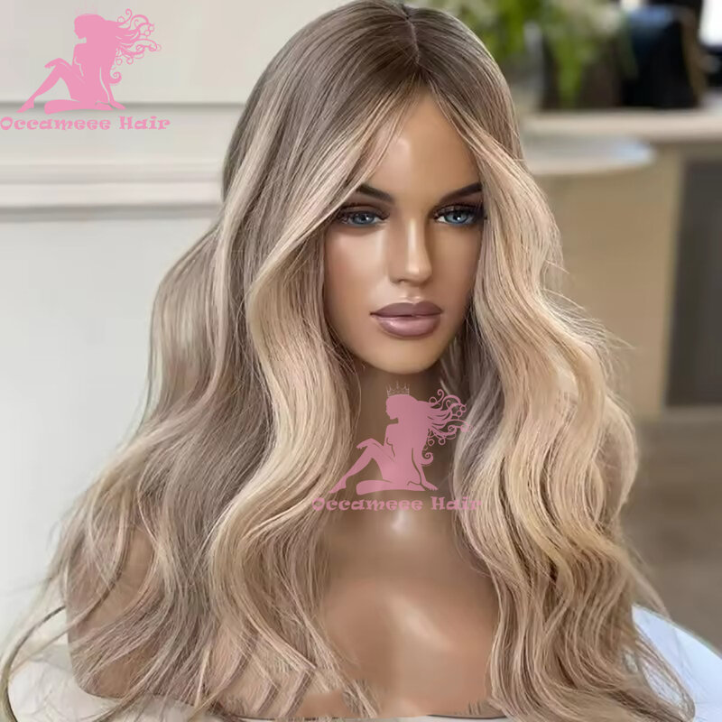 Highlight Human Hair 360 Lace Frontale Pruik Blonde Ombre Koudbruine Transparante Kant Natuurlijke Haarlijn Body Wave Virgin Remy Cuticl