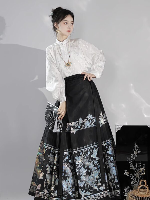 Męska oryginalna damska Hanfu w stylu narodowym nowa chińska spódnica z masą perłową na twarz konia codzienna 2024 nowej wiosny