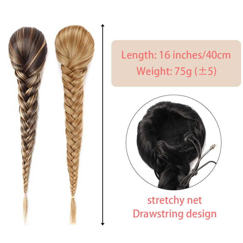 Syntetyczne długie warkocz Fishbone warkocz przedłużanie włosy w koński ogon dla kobiet 16 cali koński ogon z gumka do włosów wysoką temperaturą