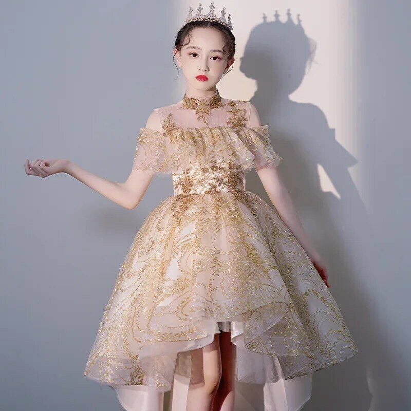 Children's host dress, spring girl piano performance, little girl runway show, flower girl princess dress, fluffy gauze dress