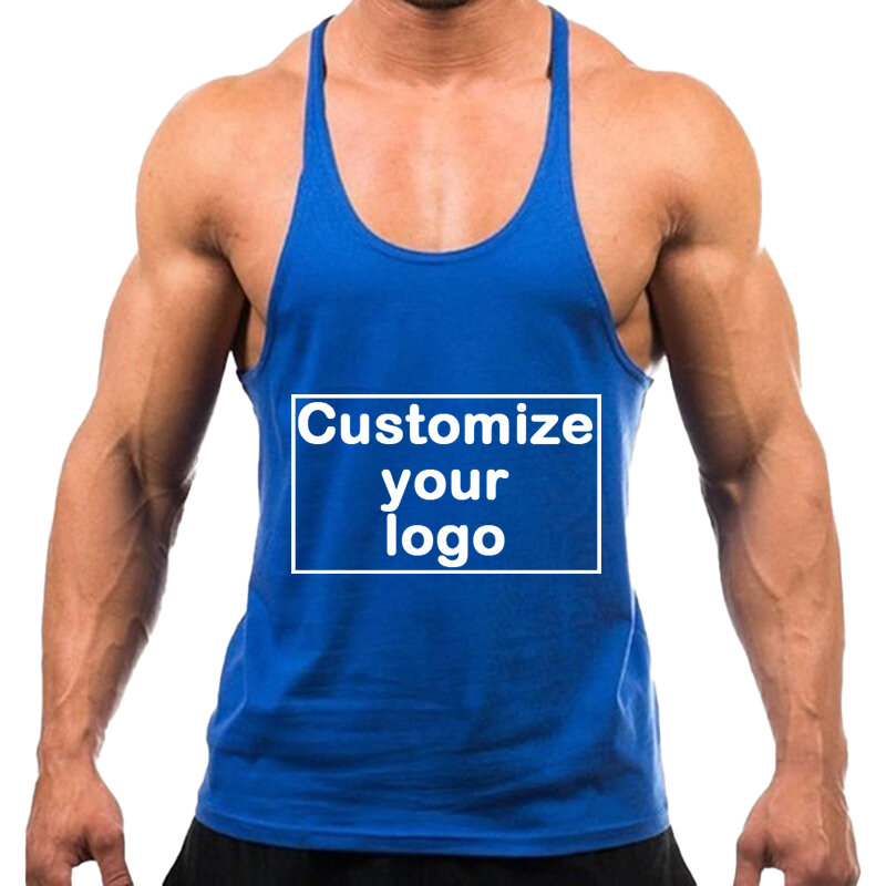 Tank Top kebugaran otot tanpa lengan pria kustomisasi Logo Anda kaus Tank Top tanpa lengan katun murni olahraga Fitness