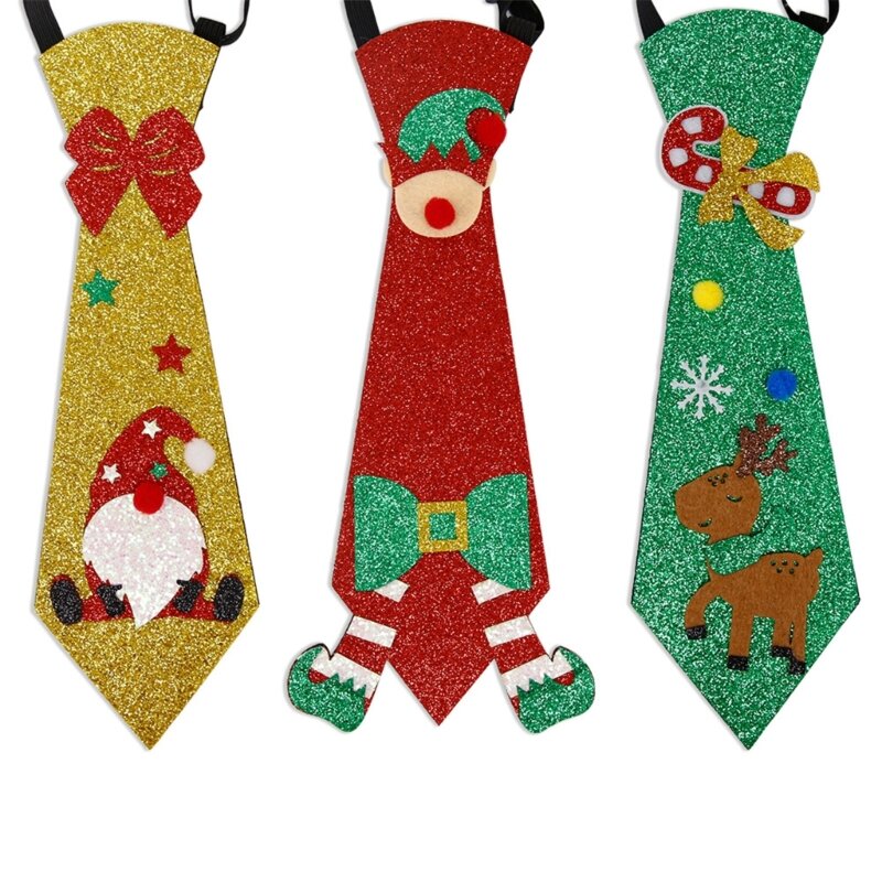 Christmas Theme Pre Tied Tie Felt Christmas Ties Santa Snowman Elk Elastic Rope Ties For Boys Girls Kids N7YD
