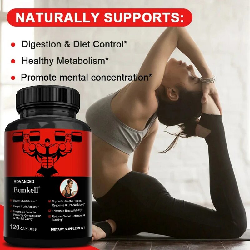Suplemento ao Treino Bunkell, Promove a Supressão do Apetite, Metabolismo e Clareza do Foco Mental, Apoia o Alívio do Estresse