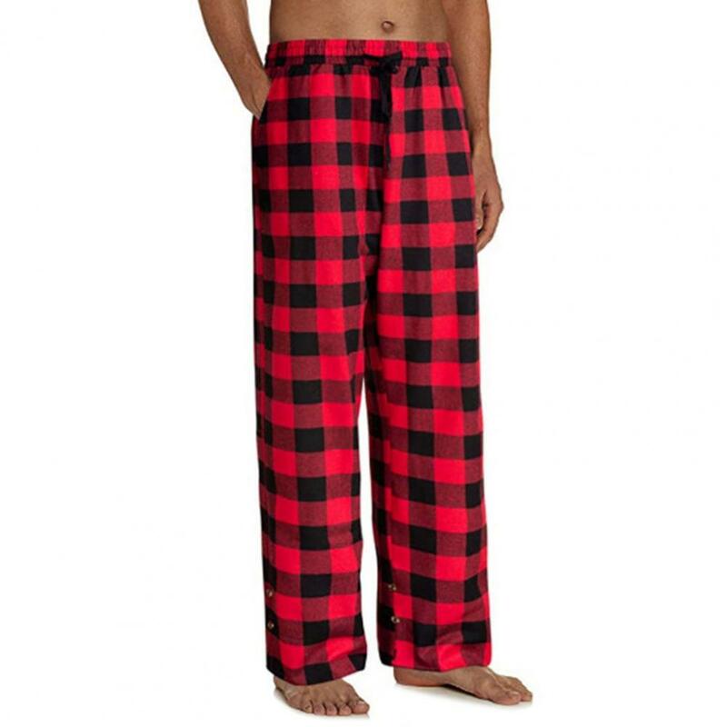 Spodnie od piżamy elastyczny sznurek do ściągania talii Plaid luźne spodnie piżamy do domu