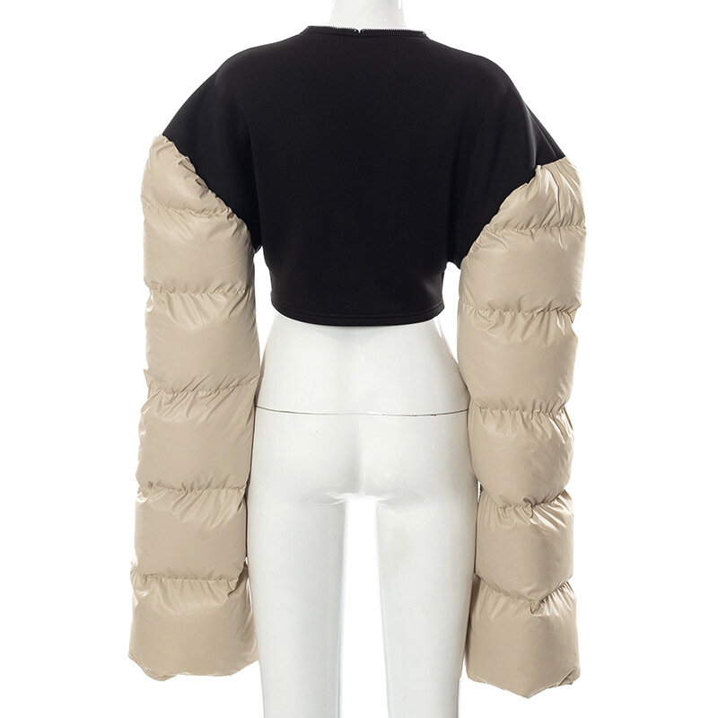 Jesienno-zimowa moda puchowa pikowana ubrania wyściełane bawełną damska szczupła Body ciepły, patchworkowy color kurtka z prądem wiatru