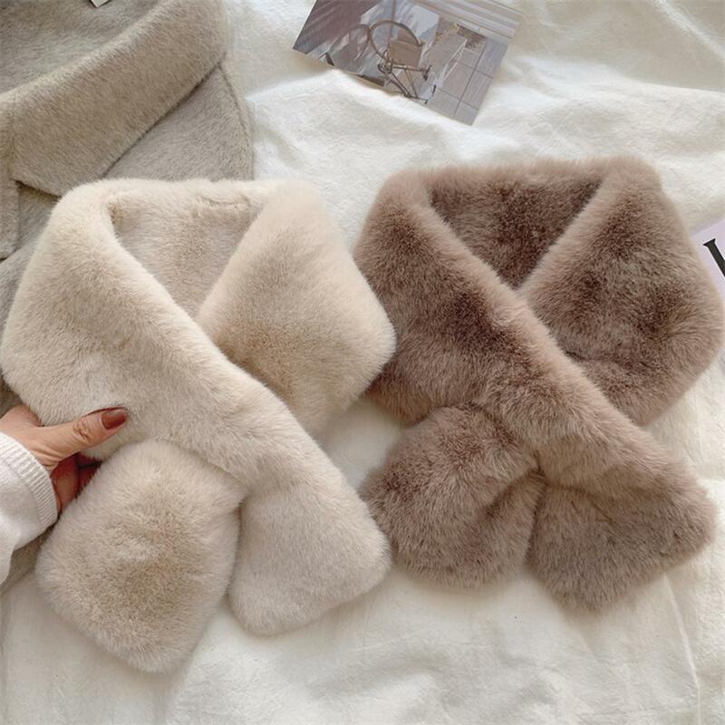 Women Winter Faux Rabbit Fur Scarf Solid Color Thickened Plush Girls Scarf Evening Dress Furry Neck Collar Christmas Gift