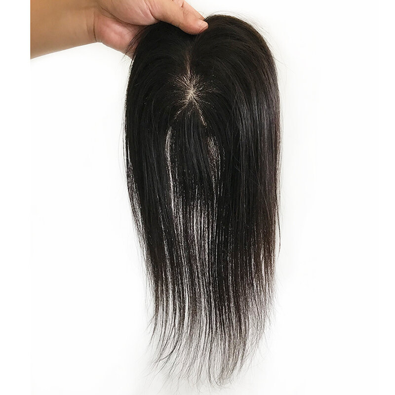 قطعة شعر مستقيمة بقاعدة حريرية مربوطة يدويًا للنساء ، غطاء علوي لفروة الرأس الطبيعية ، شعر أصلي ، جيد التهوية ، 10 × 12 سم