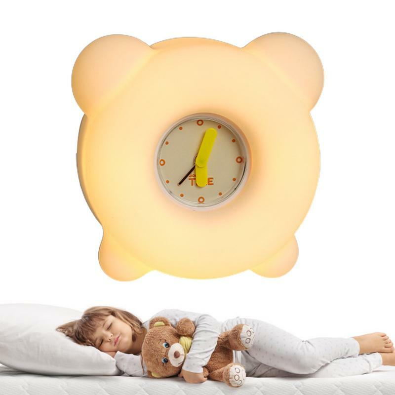 Veilleuse avec horloge en silicone, lampe de nuit portable, réveil pour la décoration de la maison, veilleuse multifonctionnelle pour enfants