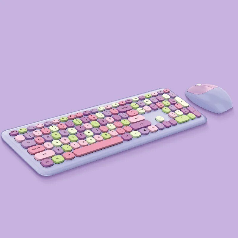 Pequeno fresco macaron cor teclado e mouse sem fio conjunto meninas adorável chocolate silencioso infinito teclado colorido