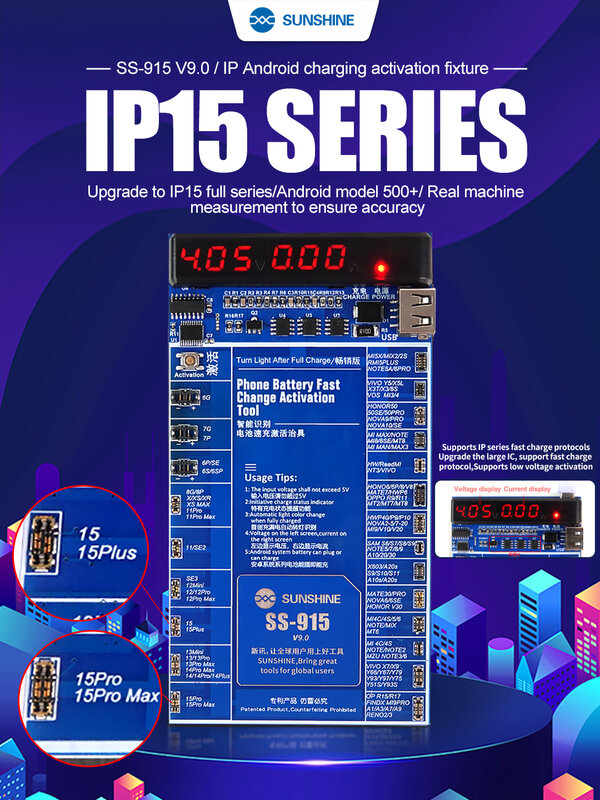 SUNSHINE SS-915 V9.0 범용 배터리 활성화 보드, 아이폰 15 15P 15PM 15P, 화웨이 VOVI 활성화 모바일 충전용