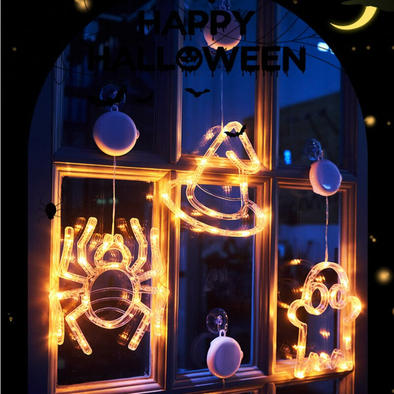 Ventosa LED para exteriores, calabaza, Araña, murciélago, decoración de Halloween para el hogar, pequeño fantasma, luz nocturna de terror, regalo para niños, decoración de jardín