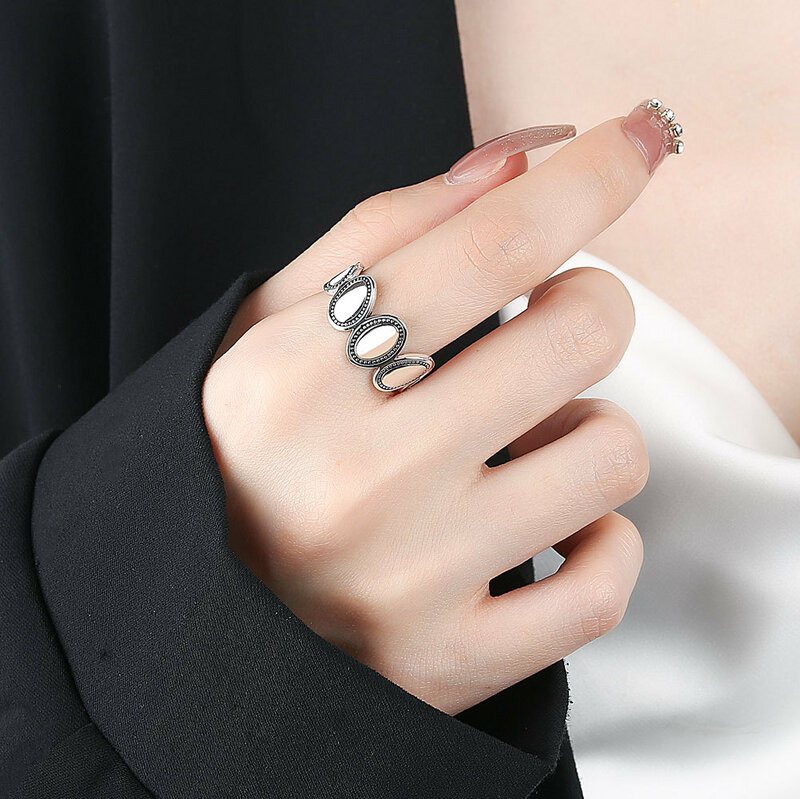 925เงินสเตอร์ลิงการออกแบบที่ไม่ซ้ำกัน Vintage รอบแหวนผู้หญิงเครื่องประดับนิ้วแหวนปรับขนาดได้สำหรับของขวัญวันเกิด