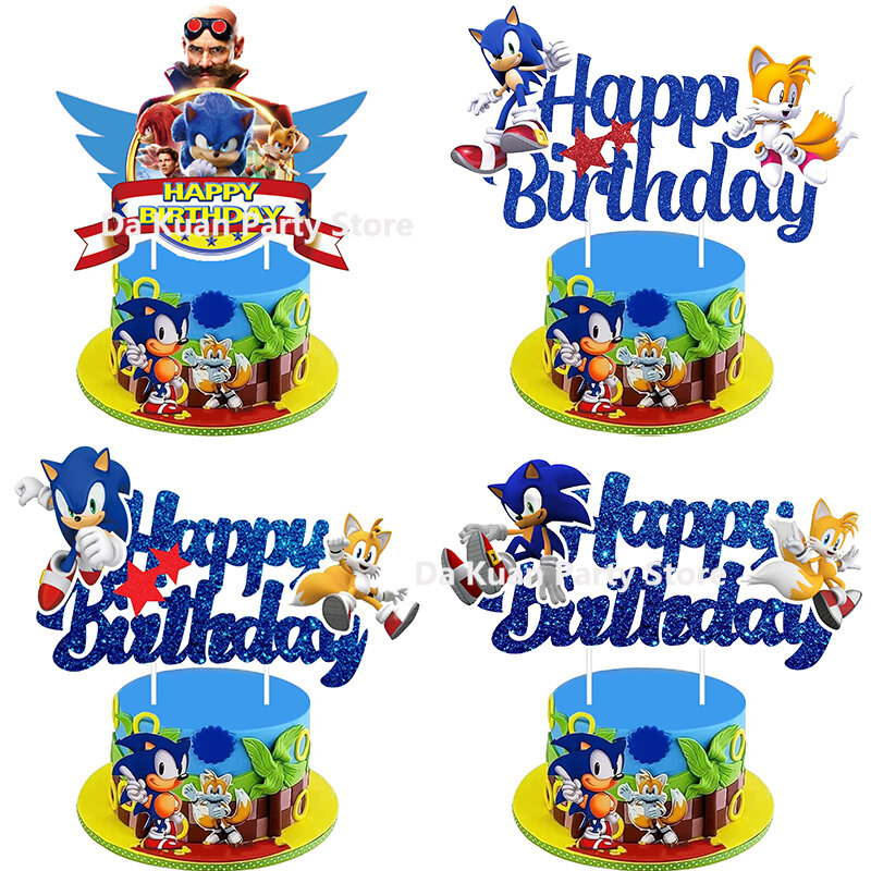 Décoration de gâteau en papier motif Sonic le kasgehog pour garçon, fournitures de fête d'anniversaire, style britannique, pour fête préChristophe