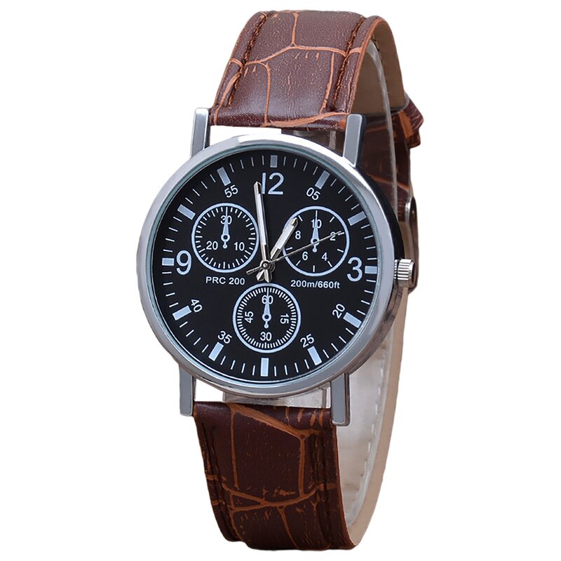 Digital Wristwatches For Men Three Eye Leather Band Watches Quartz Men's Watch Blue Glass Watch Male Clock relogio masculino