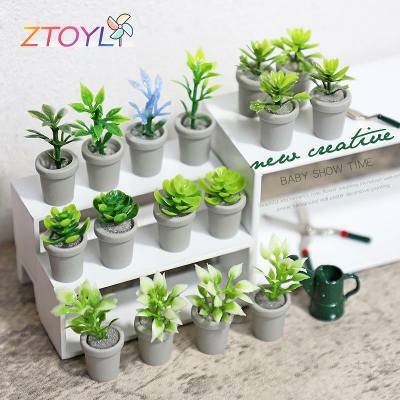 1/12 Dollhouse Mini Potted Plants Doll House Simulation Green Plant Dollhouse Home Furniture Decoration Scene Toy